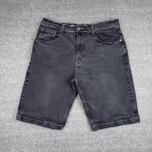 Vintage Safari Denim Jean Shorts Men 36 Black Embroidered Baggy Skate Grunge Y2K